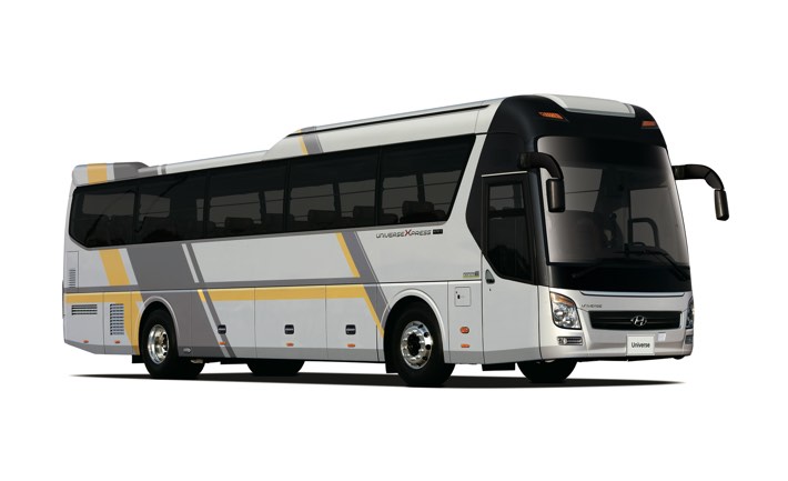 Hyundai Universe coach bus on a white background